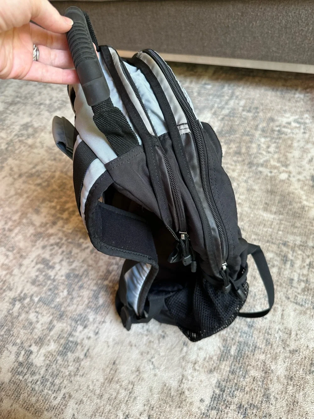Eddie Bauer Vintage Black Gray Nylon Backpack Hiking Travel‎ School Bag